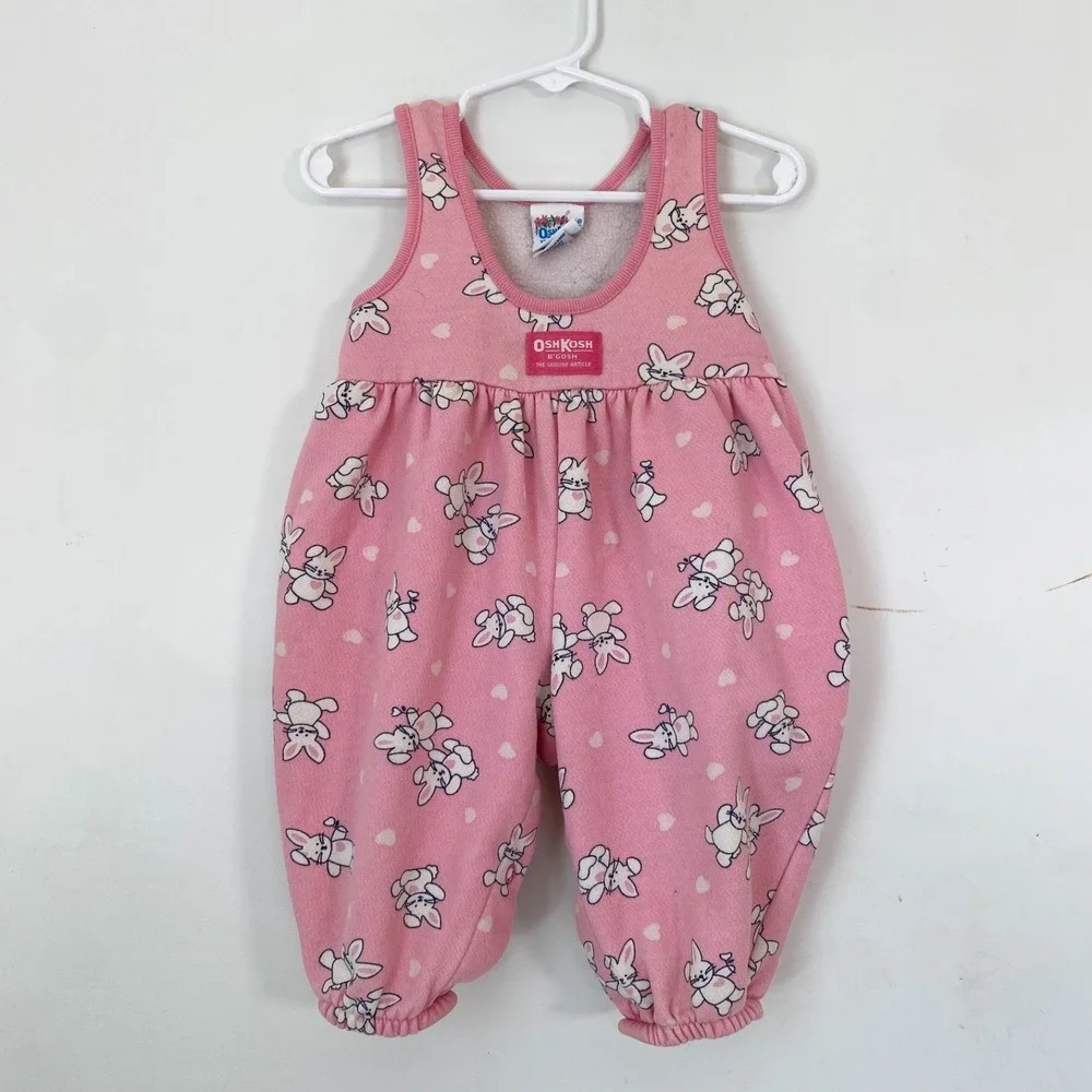 Vintage OshKosh B'Gosh Baby Easter Bunny‎ Romper Size 6-9 Months Pink Bubble USA